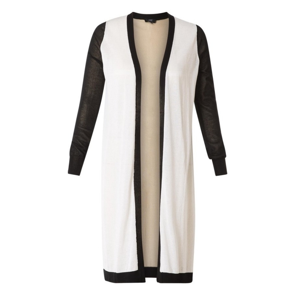 Yesta Julia lightweight colorblock duster cardigan tan black white plus size 18W